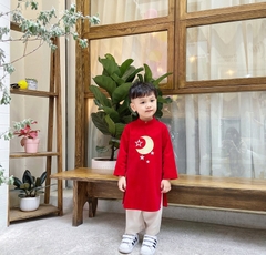 Set Áo Dài Nhung Thêu Trăng Sao Kèm Quần