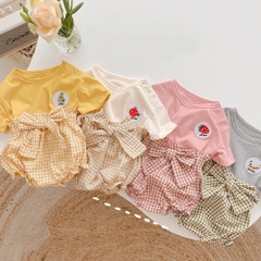 Set Áo Cổ Tàu Thắt Nơ Kèm Chip