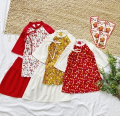 Set Áo Dài Hoa Nhí Thắt Nơ