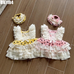 Set Body Váy Tầng Chấm Bi Ren Kèm Turban