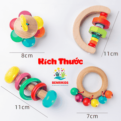 Bộ 4 Xúc Xắc Lục lạc Cho Trẻ Sơ Sinh Gỗ Sồi An Toàn