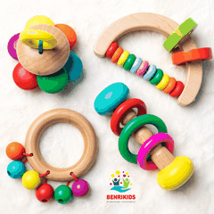 Bộ 4 Xúc Xắc Lục lạc Cho Trẻ Sơ Sinh Gỗ Sồi An Toàn