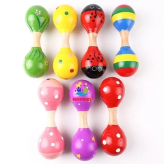 Đồ Chơi Trẻ Em, Xúc Xắc Chùy Đôi Bằng Gỗ Nhiều Màu Sắc Kèm Âm Thanh Cát Vui Tai An Toàn Cho Trẻ Sơ Sinh