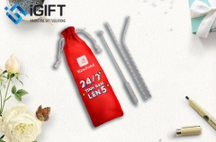 Túi vải đựng ống hút cọ rửa inox in logo Now Foody