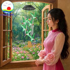 Chuông gió đèn năng lượng mặt trời Cảnh Đông - Quà tặng , trang trí decor gần gũi thiên nhiên - khắc chữ lá gió yêu cầu