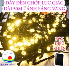 Dây đèn led 50m ánh sáng vàng ấm hình lục giác có đầu nối , nhiều chế độ nháy