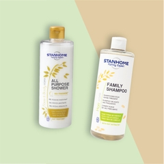 Bộ Dầu Gội, Sữa Tắm Không Xà Phòng Family Shampoo Mẫu Mới và All Purpose Shower Oat hạn 03.2025 Stanhome