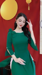 Áo Dài Cổ Thuyền Nơ Vai AD9204 (áo lẻ)