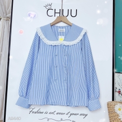 Áo Sọc Nút Bọc Viền Thêu A9440