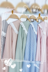 Áo Sọc Nút Bọc Viền Thêu A9440