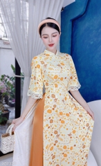 Áo Dài Pha Ren Nút Con Công AD1328 (áo lẻ)