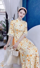 Áo Dài Pha Ren Nút Con Công AD1328 (áo lẻ)