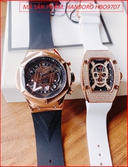 dong-ho-cap-doi-hanboro-automatic-mat-luc-giac-rose-gold-day-silicone-trang-timesstore-vn