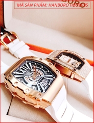 dong-ho-cap-doi-hanboro-automatic-mat-oval-rose-gold-day-silicone-trang-timesstore-vn