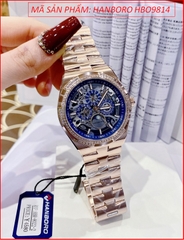 dong-ho-cap-doi-hanboro-automatic-mat-xanh-dinh-da-day-rose-gold-timesstore-vn