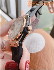 Đồng hồ Nữ Hanboro Rose Gold Bông Hoa Cúc Dây Silicone Đen (36mm)