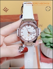 Đồng hồ Nữ Hanboro Rose Gold Bông Hoa Cúc Dây Silicone Trắng (36mm)