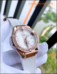 Đồng hồ Nữ Hanboro Rose Gold Bông Hoa Cúc Dây Silicone Trắng (36mm)