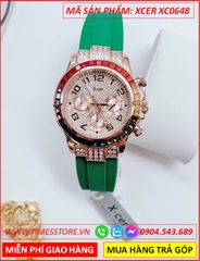 dong-ho-nu-xcer-tua-rolex-dinh-da-nhieu-mau-rose-gold-day-cao-su-xanh-timesstore-vn