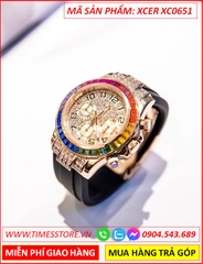 dong-ho-nu-xcer-tua-rolex-dinh-da-nhieu-mau-rose-gold-day-silicone-timesstore-vn