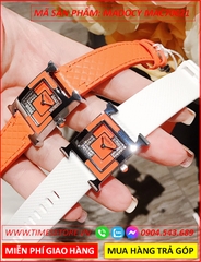 set-dong-ho-nu-madocy-mat-vuong-chia-4-goc-tua-hermes-dinh-da-day-silicone-trang-thoi-trang-dep-timesstore-vn