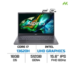 Laptop Acer Aspire 5 A515-58M-79R7 (i7-13620H, UHD Graphics, RAM 16GB DDR5, SSD 512GB, 15.6 Inch IPS FHD 60Hz)
