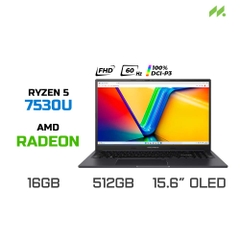 Laptop Asus Vivobook 15X OLED M3504YA-L1268W (Ryzen 5 7530U, Radeon Graphics, RAM 16GB DDR4, SSD 512GB, 15.6 Inch OLED FHD 60Hz 100% DCI-P3)