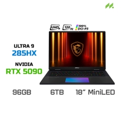 Laptop Gaming MSI Titan 18 HX AI A2XWJG-035VN (Ultra 9 285HX, RTX 5090 24GB GDDR7, RAM 96GB DDR5, SSD 6TB, 18 Inch MiniLED UHD+ 120Hz, 100% DCI-P3)