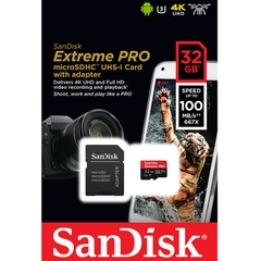 Thẻ Nhớ MicroSDHC SanDisk Extreme Pro V30 A1 667x 32GB 100MB/s SDSQXCG-032G-GN6MA