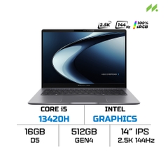 Laptop Asus ExpertBook P3 P3405CVA-NZ0027W (i5-13420H, UHD Graphics, RAM 16GB DDR5, SSD 512GB, 14 Inch IPS WQXGA 144Hz 100% sRGB)