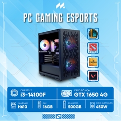 PC Gaming Esports i3-1650 ( i3-14100F, GTX 1650 4GB OC, Ram 16GB, SSD 500GB, 450W, Win 11 )