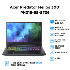 Acer Predator Helios 300 PH315-55-5736 (i5-12500H | RAM 8GB | SSD 512GB | RTX 3060 | 15.6 inch FHD 165Hz)