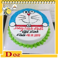 Bánh kem Doremon D02 nửa mặt doremon viền xanh lá dễ thương ở đế bánh