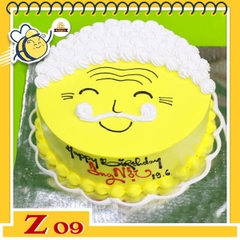 Bánh kem mặt cười Z09 mặt ông lão tóc bạc trắng nền vàng mỉm cười trìu mến