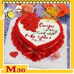 Bánh kem tặng mẹ M36 trái tim đỏ cắm tim socola đỏ dễ thương mừng sinh nhật mẹ yêu