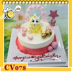 Bánh kem CV078 sinh nhật tuổi Ngọ màu hồng bé gái bắt con ngựa màu vàng