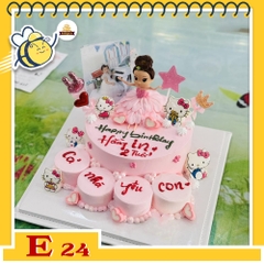 Bánh kem E24 sinh nhật con gái, đầy thánhg thôi nôi màu hồng hoành tráng