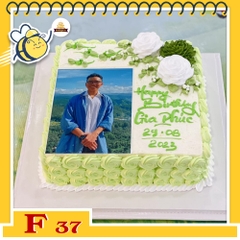 Bánh kem F37 khuôn vuông in ảnh màu xanh nhạt đẹp ấn tượng