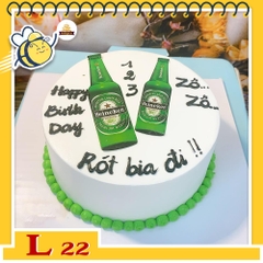 Bánh kem L22 rót bia đi hình 2 chai bia ken xanh thú vị độc lạ