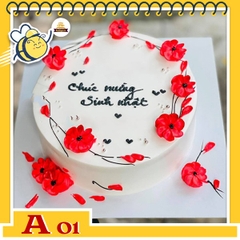 Bánh kem sinh nhật đơn giản A01 nến trắng điểm xuyết nhiều đóa hoa màu đỏ đẹp tinh tế