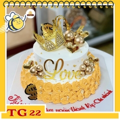 Bánh kem TG22 hai tầng màu cam trắng phụ kiện vàng gold sanh chảnh