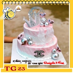 Bánh kem TG23 hai tầng màu hồng phấn phụ kiện bạc nhẹ nhàng nữ tính