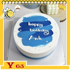 Bánh kem Y63 sinh nhật bạn trai vệt màu xanh trên nền bánh trắng