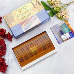 Sennelier Aquarelle- hộp nhựa 14 màu half-pan