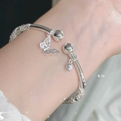 Kiềng Tay Lắc Tay Nữ Bản Dày Bạc Nguyên Chất S99 Mix Hồ Điệp và hoa Linh Lan BẠC HIỂU MINH LTU642C