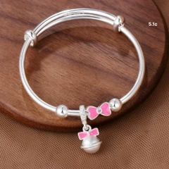 Kiềng tay chân trẻ em bạc ta nguyên chất S99 charm Mèo và Nơ BẠC HIỂU MINH LTEQH006