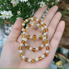 Lắc tay chân hổ phách mix bạc ta tròn trơn kiểu đơn giản dây thun co giãn BẠC HIỂU MINH LTE134