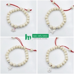 Vòng Tay Cho Bé 100% Gỗ Dâu Tằm Mix Charm Bạc 925 BẠC HIỂU MINH LTE557
