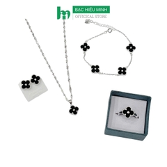 Combo Bộ Trang Sức Bạc Cỏ 4 Lá May Mắn Màu Đen BẠC HIỂU MINH BCB010
