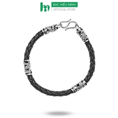 Vòng Tay Lắc Tay Nam Da Thật 5ly Bọc Bạc Ta Hình Rồng Chính Hãng Bạc Hiểu Minh LDN LTN034
